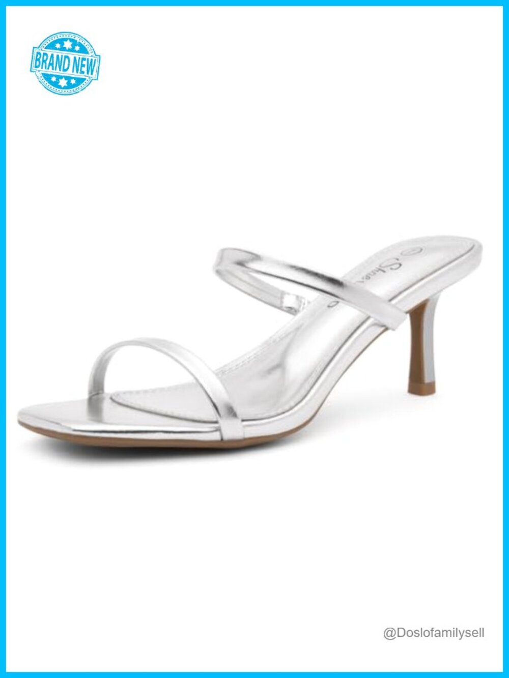 Kitten Heels Square Open Toe 2-Strap Slip-On Heeled Sandals